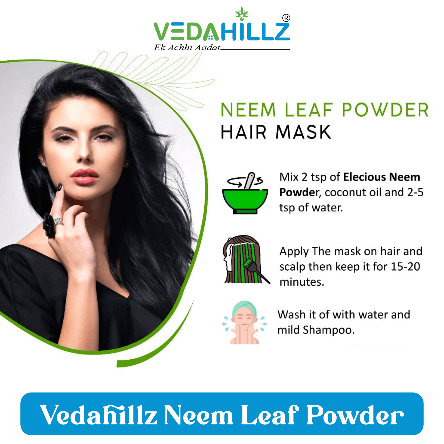 Vedahillz Neem Powder Made from Carefully Selected Neem Leaves